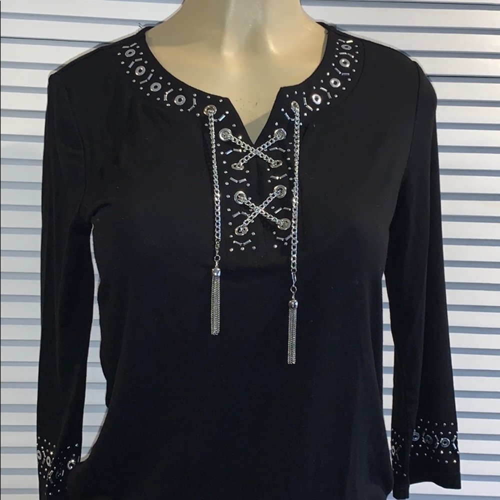 JM Collection Black Embellished Design Shirt - Picture 2 of 7